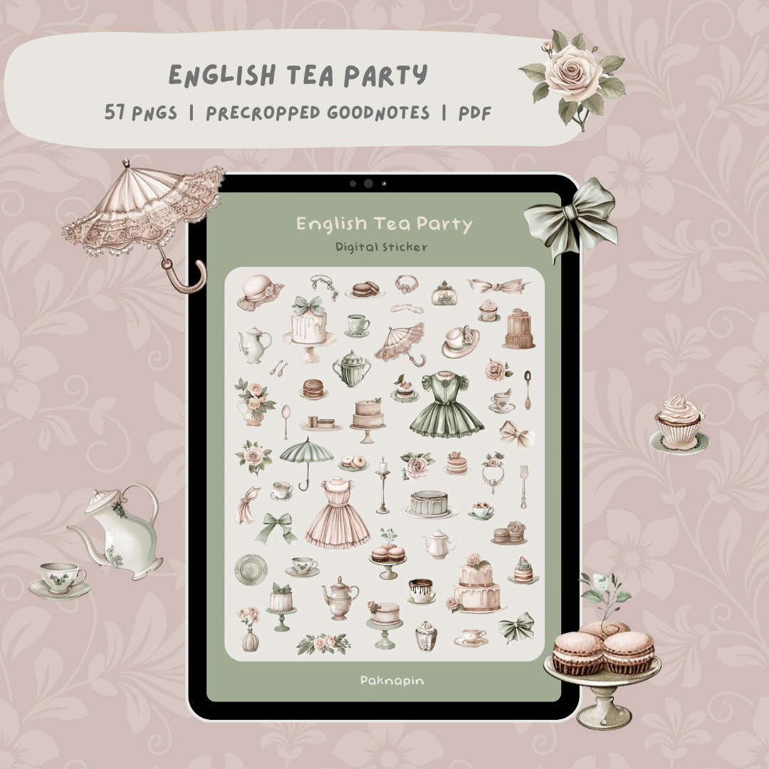 English Tea Party Digital Sticker by Paknapin